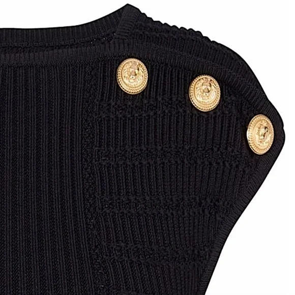Balmain 6-Button Pointelle Knit Crop Top
